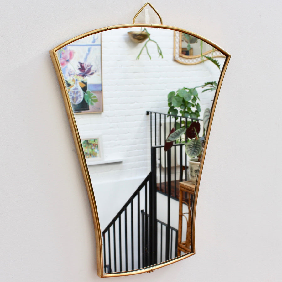 Pair of Italian Fan-Shaped Wall Mirrors with Brass Frames - Small (circa 1950s)