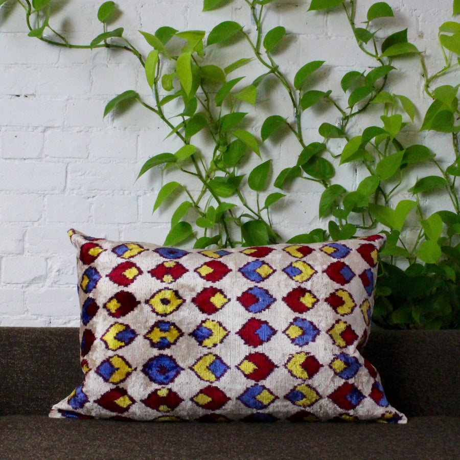 Uzbek Hand-Woven Velvet Ikat Cushion