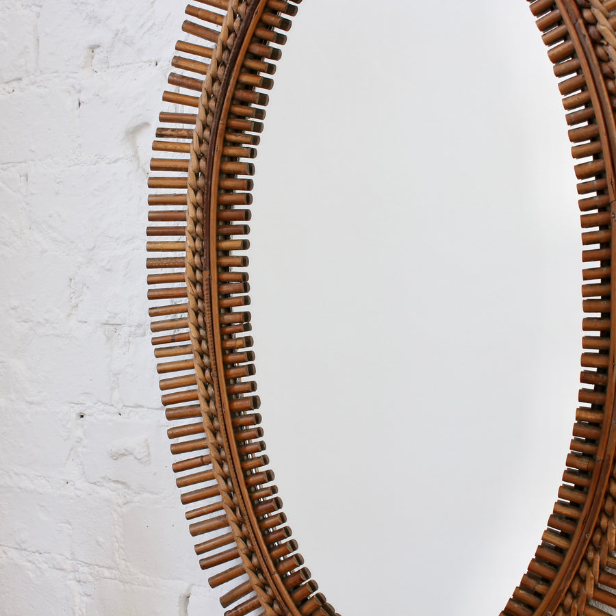 Vintage Italian Oval Rattan Wall Mirror (circa 1960s)