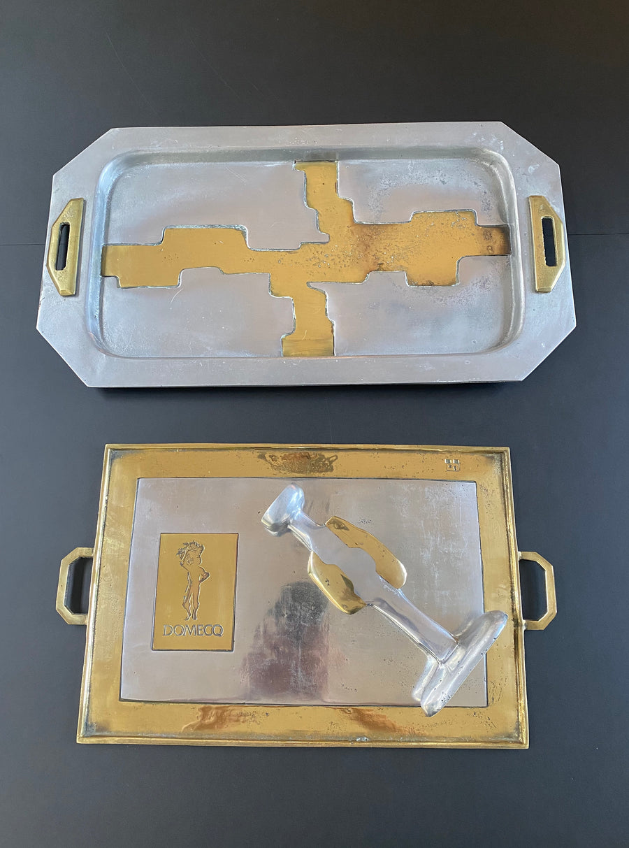 Aluminium and Brass Serving Tray in the Style of David Marshall (circa 1980s)