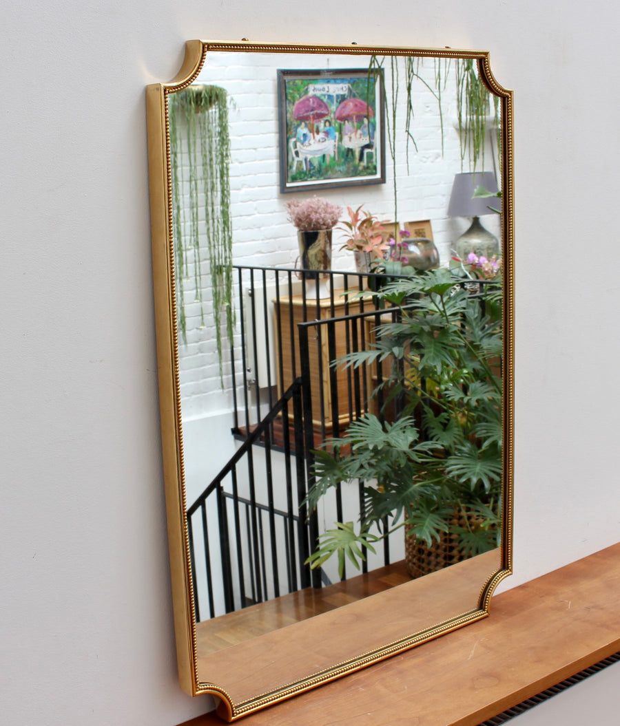 Mid-Century Italian Wall Mirror with Brass Frame and Beading (circa 1960s)