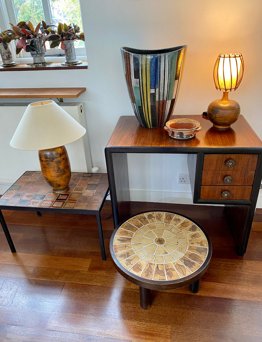 Low Side Table with Decorative Leaf Motif by Roger Capron (circa 1970s)