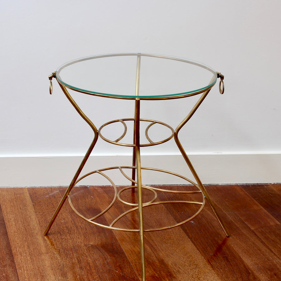 Vintage Italian Side Table with Brass Legs and Glass Top (circa 1960s)