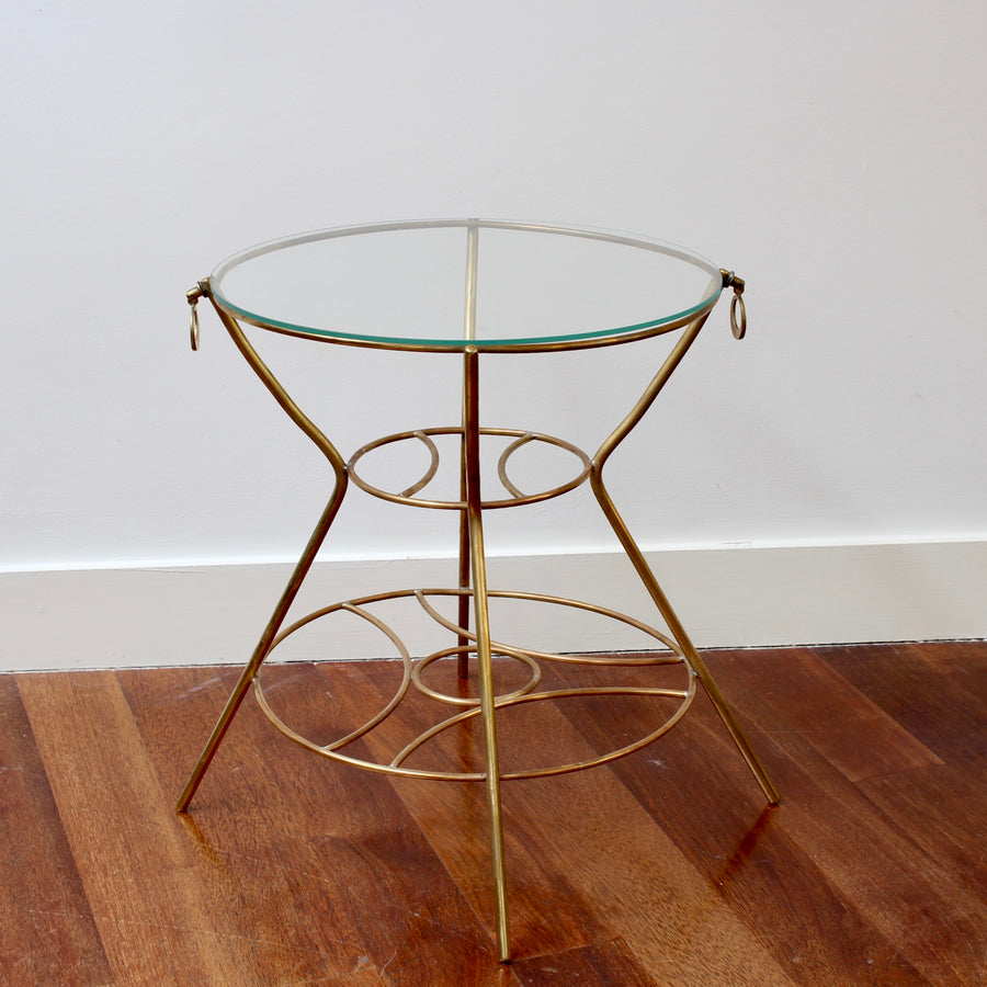 Vintage Italian Side Table with Brass Legs and Glass Top (circa 1960s)