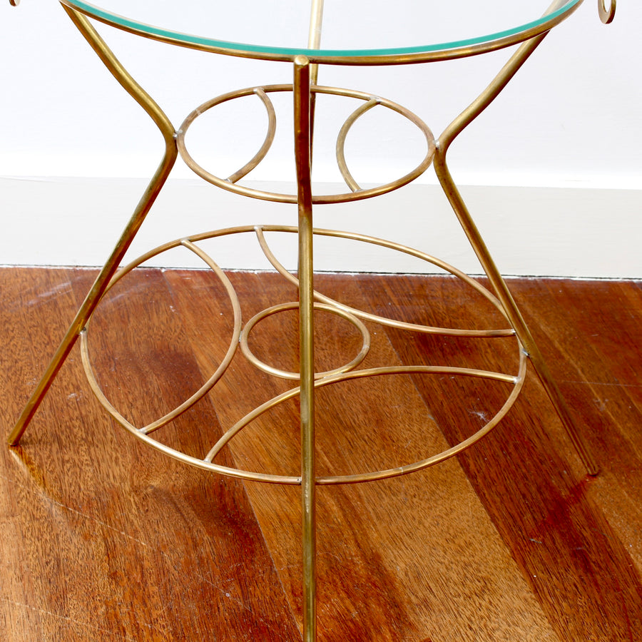 Vintage Italian Side Table with Brass Legs and Glass Top (circa 1960s)