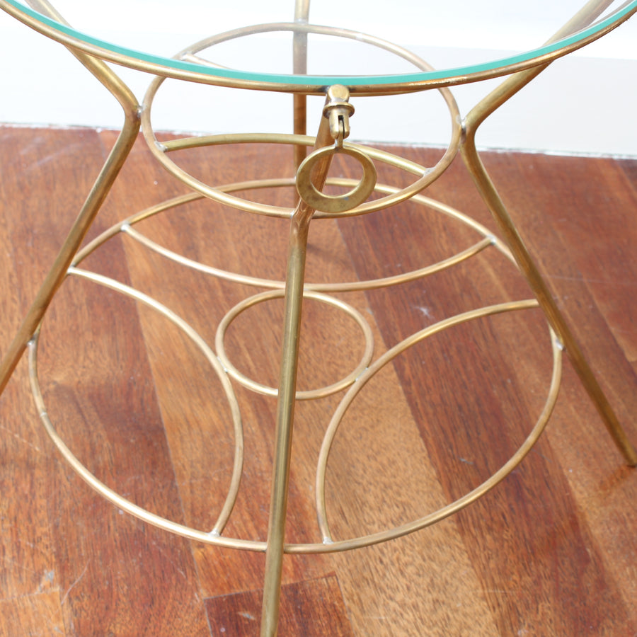 Vintage Italian Side Table with Brass Legs and Glass Top (circa 1960s)