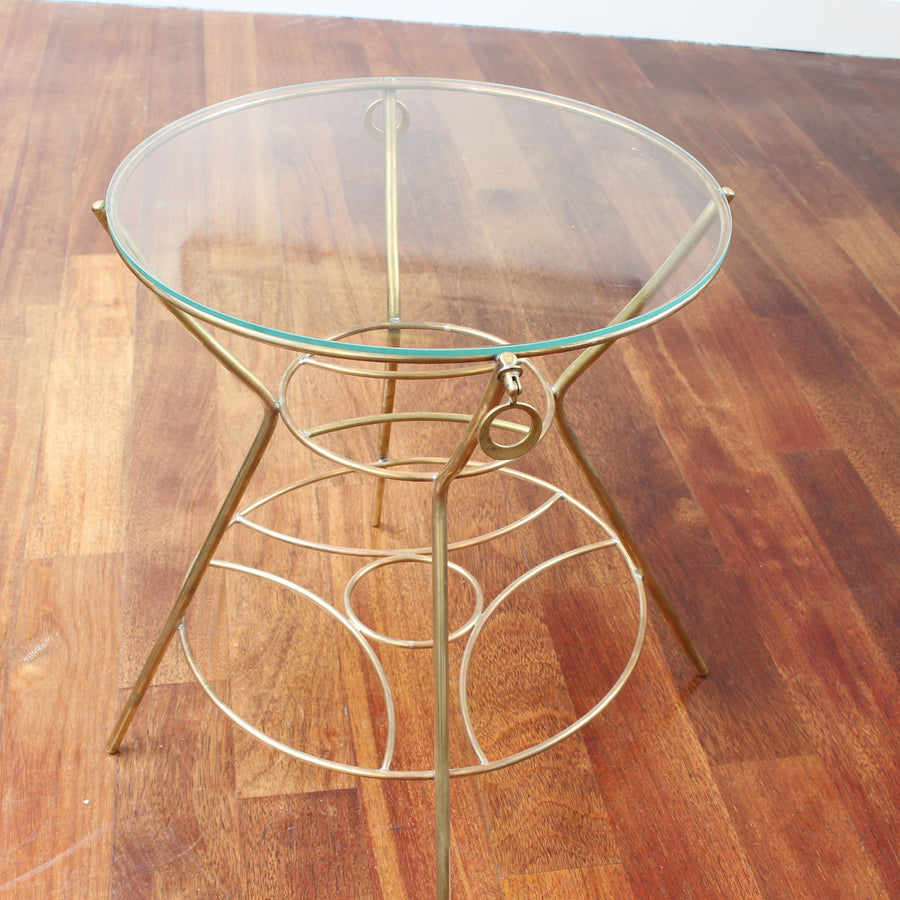 Vintage Italian Side Table with Brass Legs and Glass Top (circa 1960s)