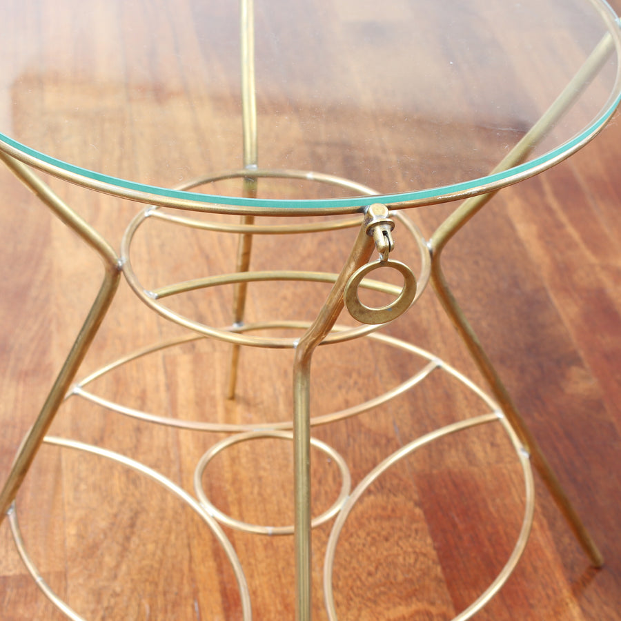 Vintage Italian Side Table with Brass Legs and Glass Top (circa 1960s)