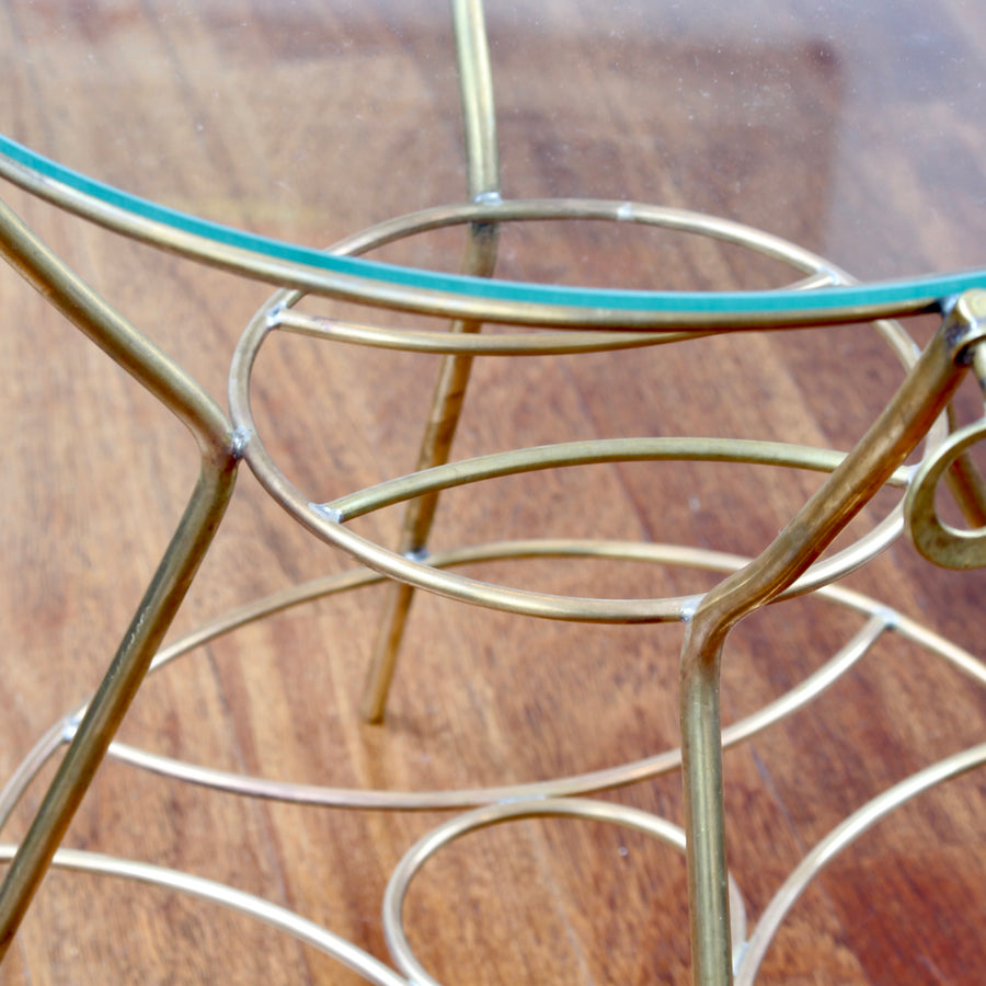 Vintage Italian Side Table with Brass Legs and Glass Top (circa 1960s)