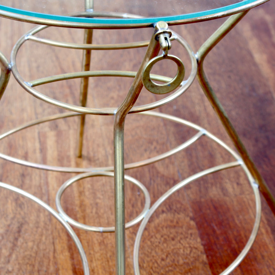 Vintage Italian Side Table with Brass Legs and Glass Top (circa 1960s)