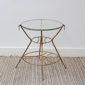 Vintage Italian Side Table with Brass Legs and Glass Top (circa 1960s)