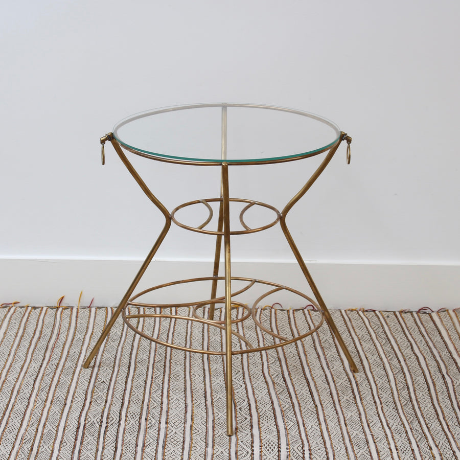 Vintage Italian Side Table with Brass Legs and Glass Top (circa 1960s)