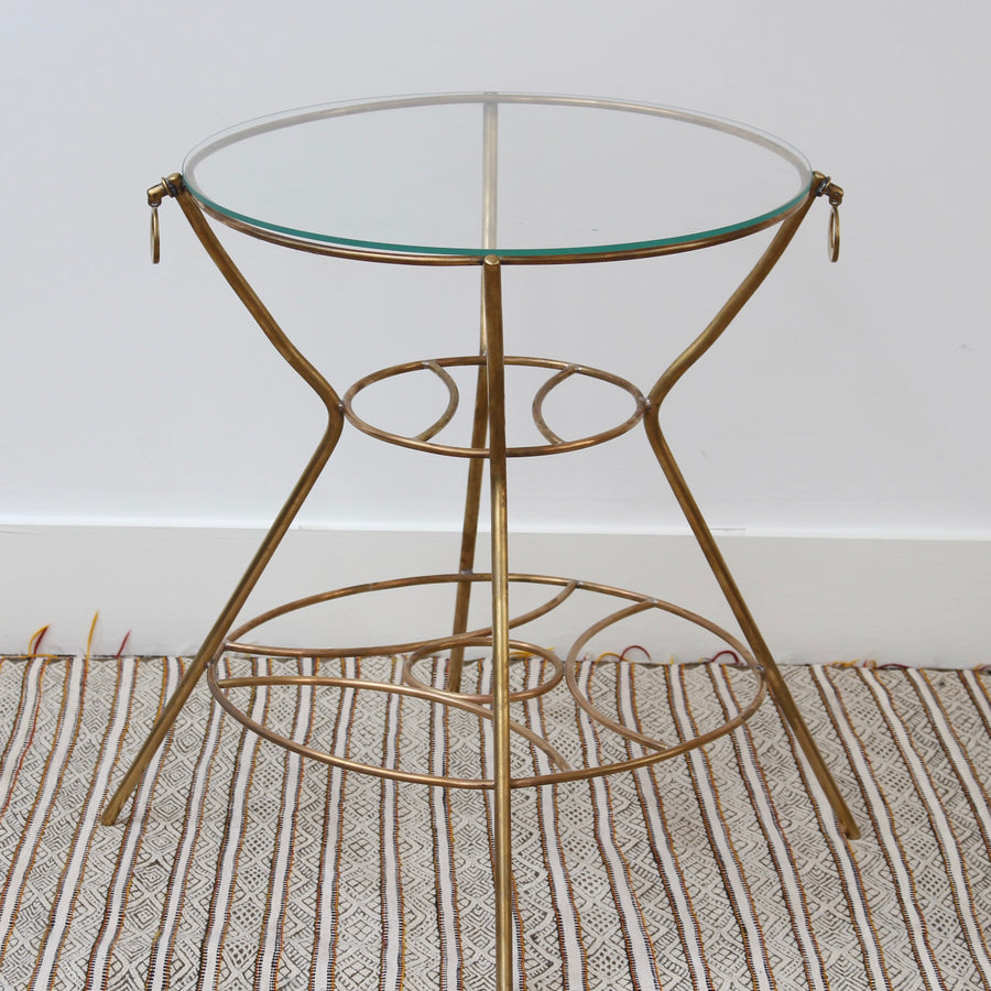 Vintage Italian Side Table with Brass Legs and Glass Top (circa 1960s)