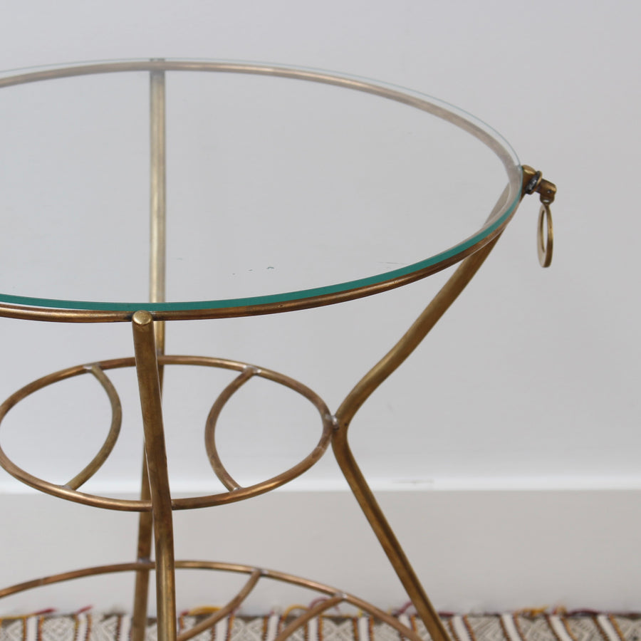 Vintage Italian Side Table with Brass Legs and Glass Top (circa 1960s)