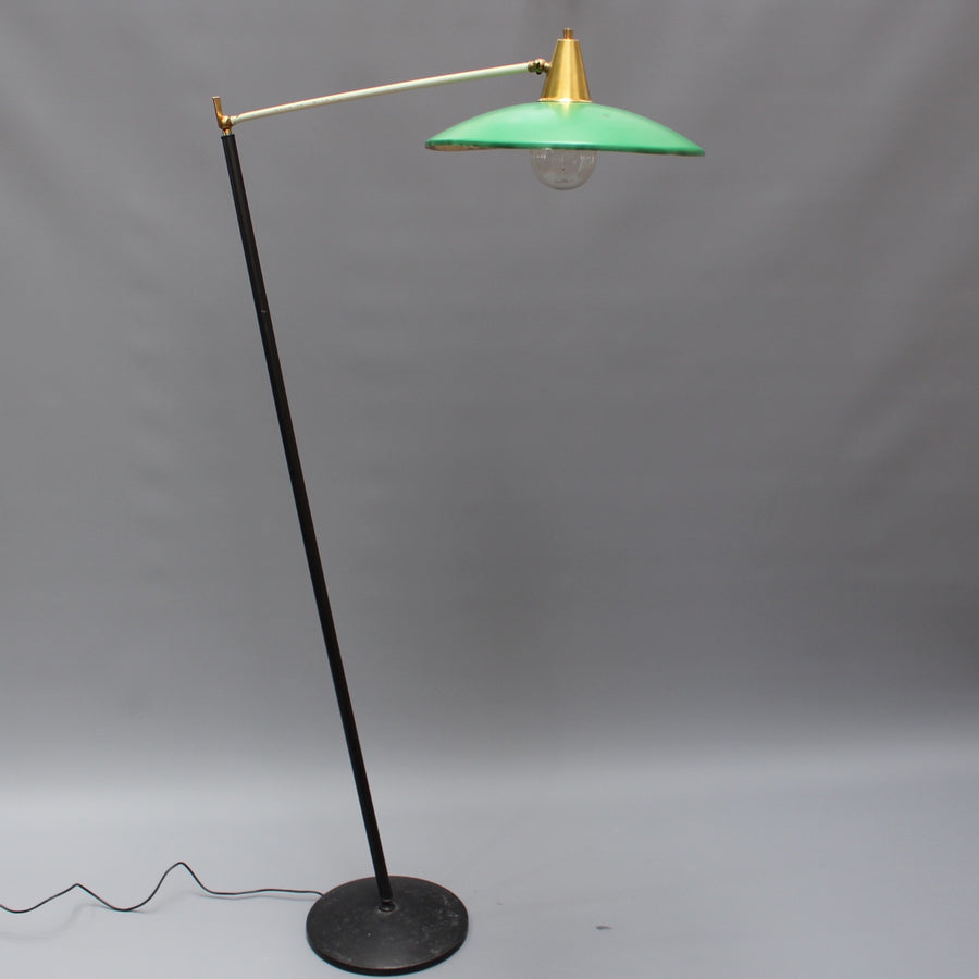 Stilux Italian Articulating Floor Lamp with Green Shade (circa 1950s)