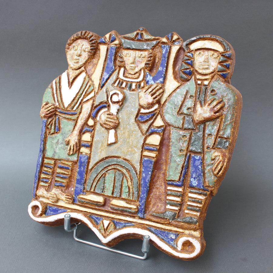 French Decorative Ceramic Wall Plaque with Three Figures by Les Argonautes (circa 1960s)