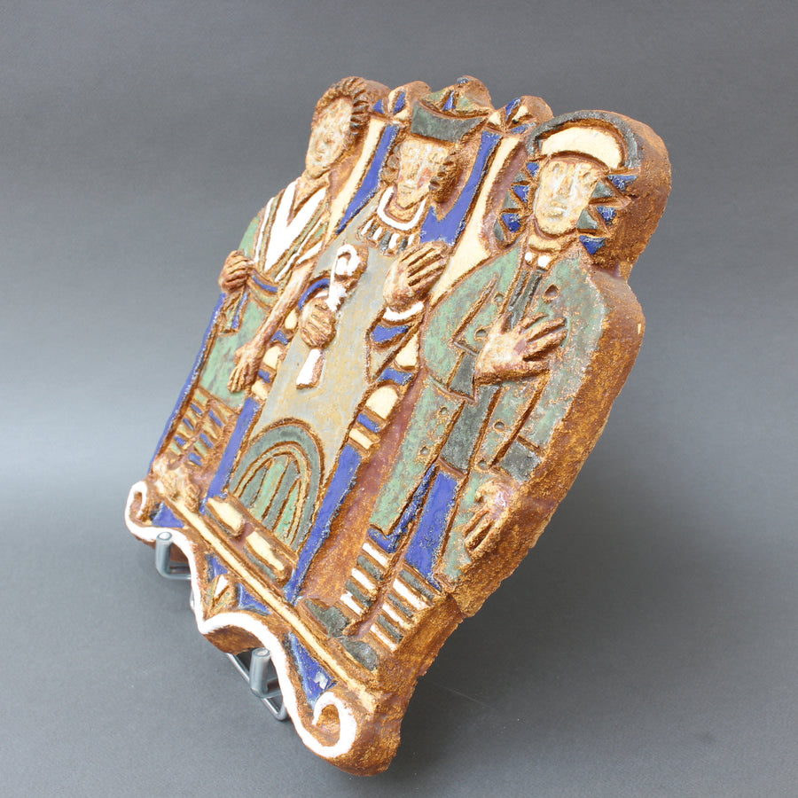 French Decorative Ceramic Wall Plaque with Three Figures by Les Argonautes (circa 1960s)