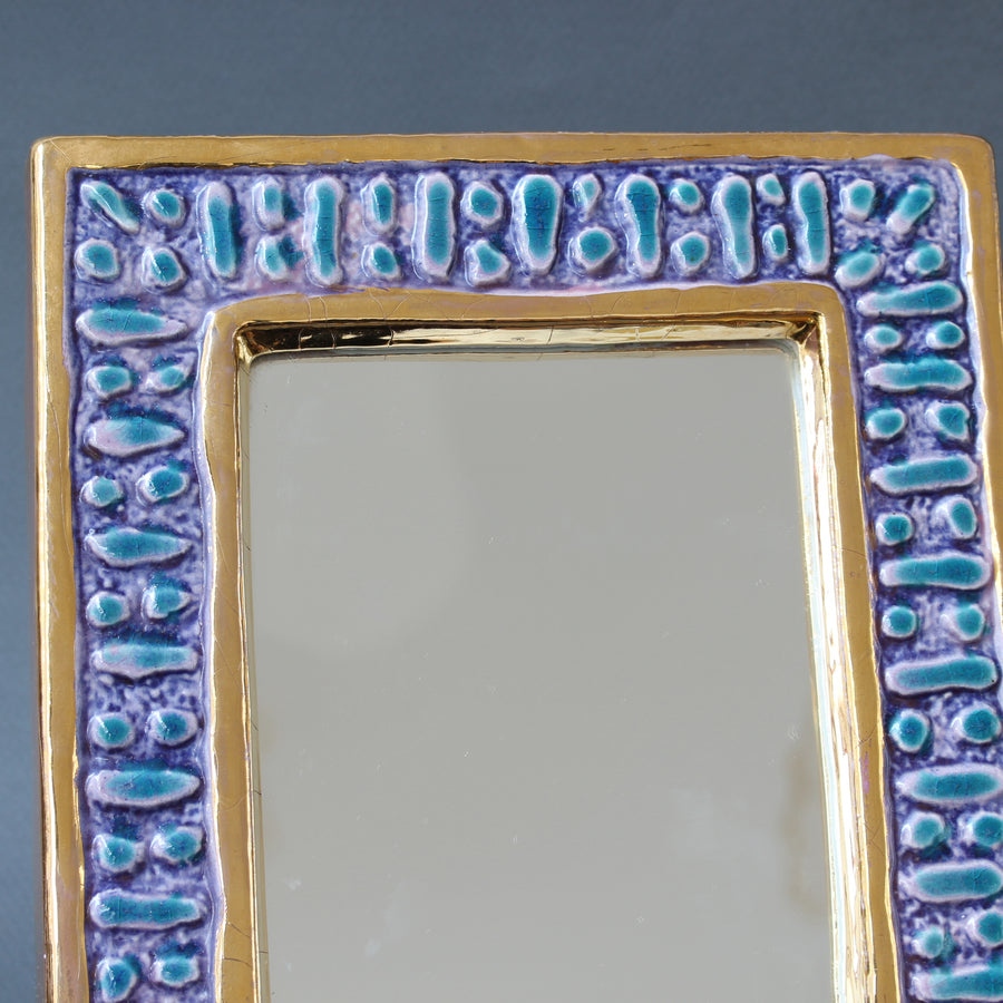 Ceramic Wall Mirror with Enamel Glaze Attributed to François Lembo (circa 1970s) - Small