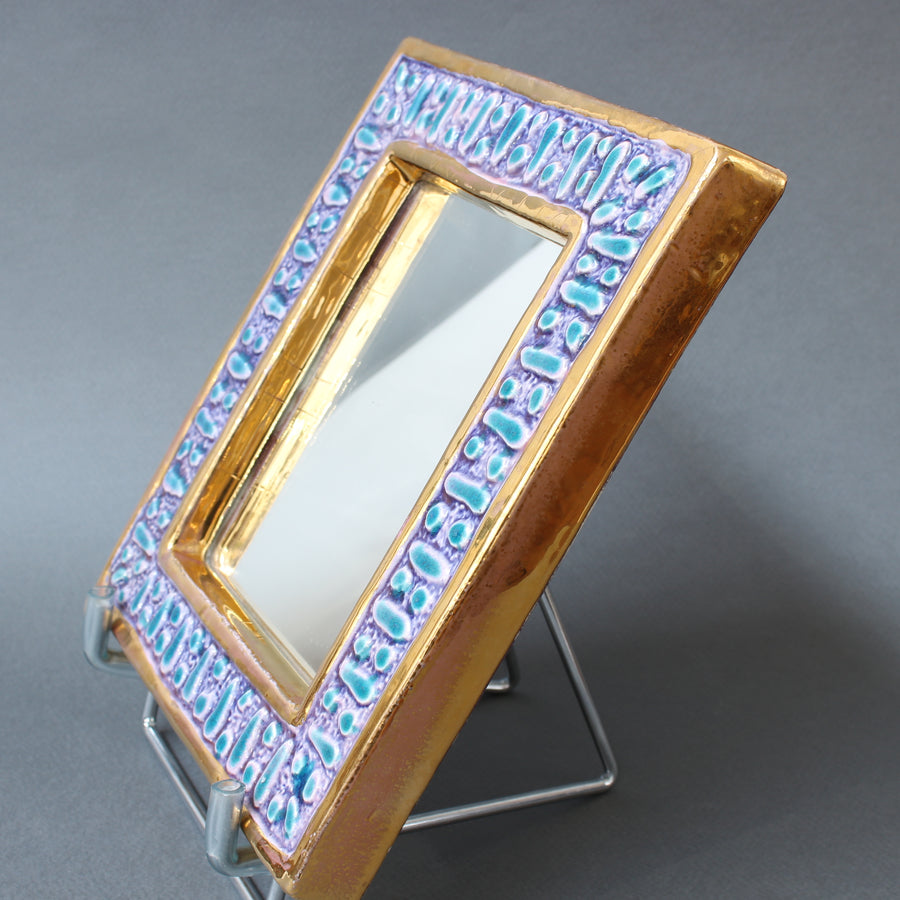 Ceramic Wall Mirror with Enamel Glaze Attributed to François Lembo (circa 1970s) - Small