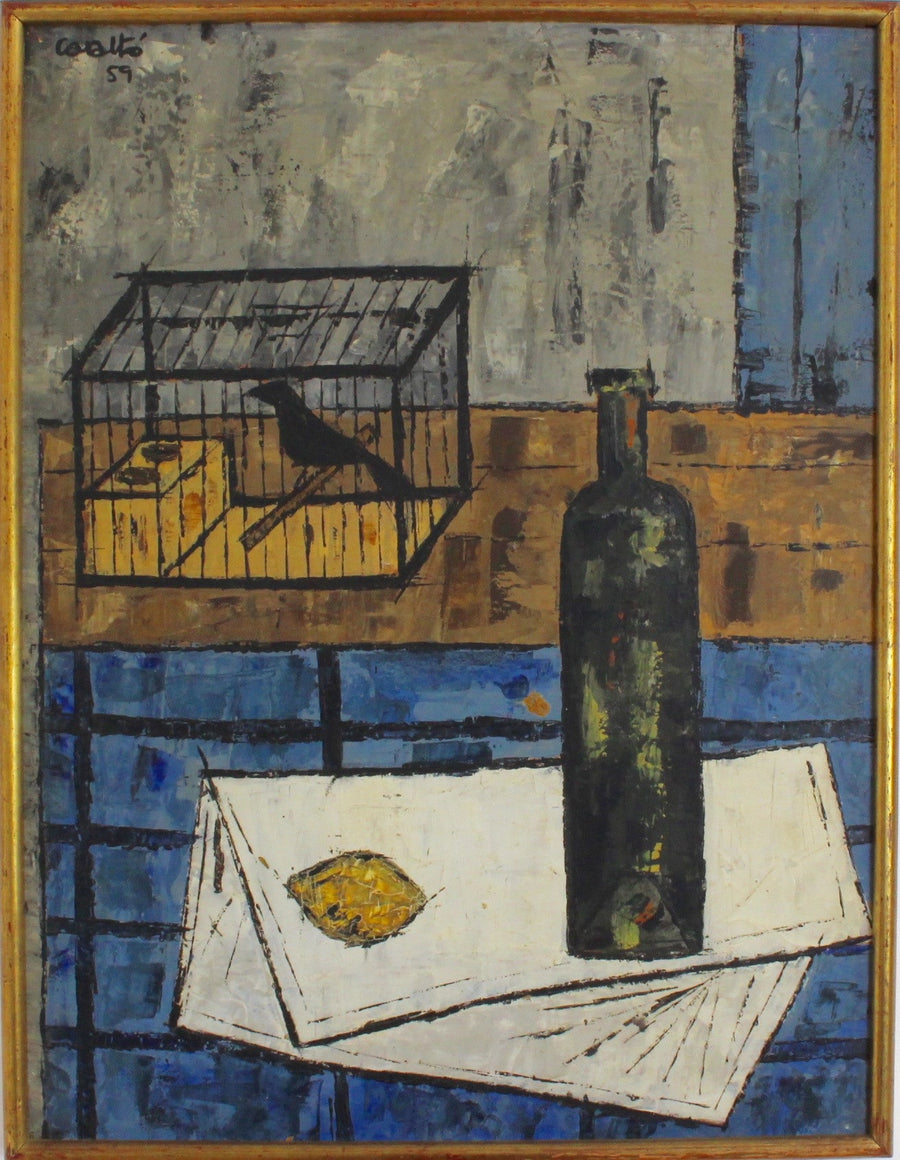 'Still Life with Raven, Lemon and Wine Bottle' by Vicenç Caraltó (1959)