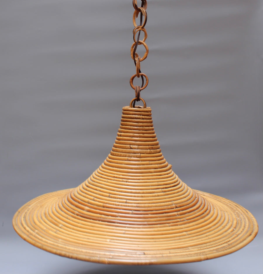 Vintage Italian Rattan Ceiling Pendant Lamp in the style of Vivai del Sud (circa 1970s)