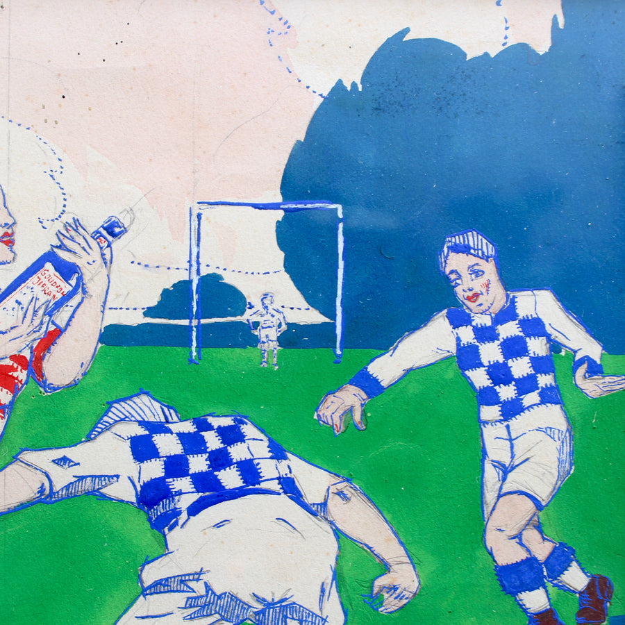 'The Rugby Tackle' Original French Advertising Prototype Illustration (circa 1920s)