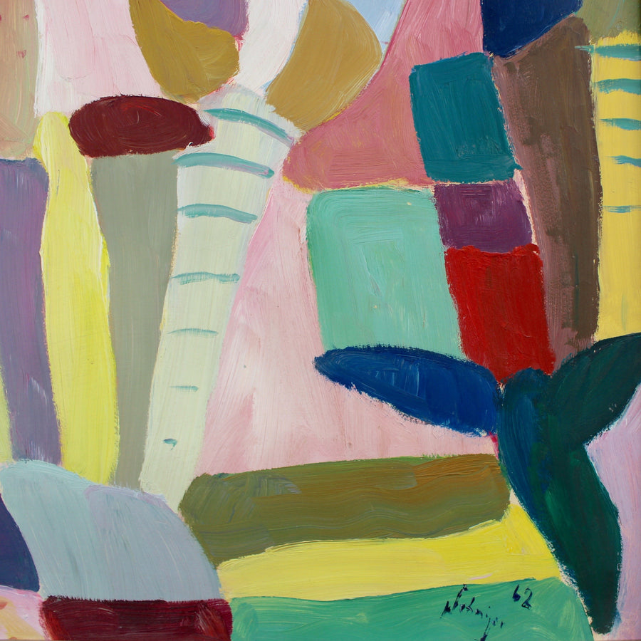 Abstract Oil on Paper by Schniger (1962)