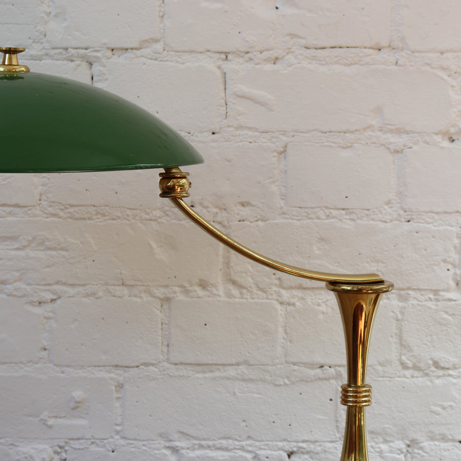 Italian Mid-Century Brass-Covered Desk Lamp with Green Shade (circa 1950s)