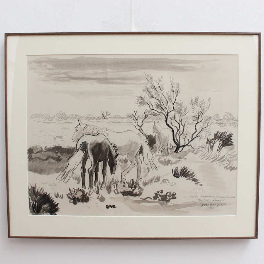 'Horses at the Edge of the Pond' by Yves Brayer (1980)