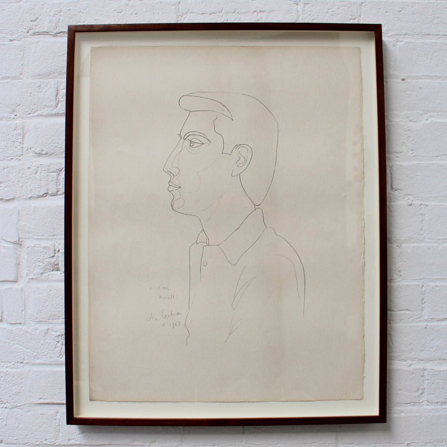 Lithograph of the Portrait of Raymond Moretti by Jean Cocteau (1963)