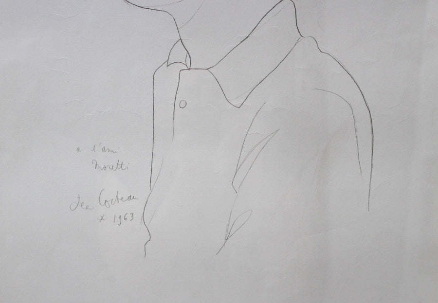 Lithograph of the Portrait of Raymond Moretti by Jean Cocteau (1963)
