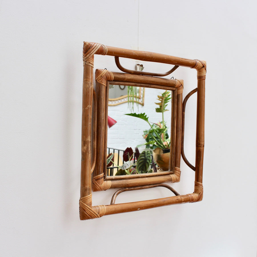 Mid-Century French Indochine-Style Bamboo and Rattan Wall Mirror (circa 1960s)