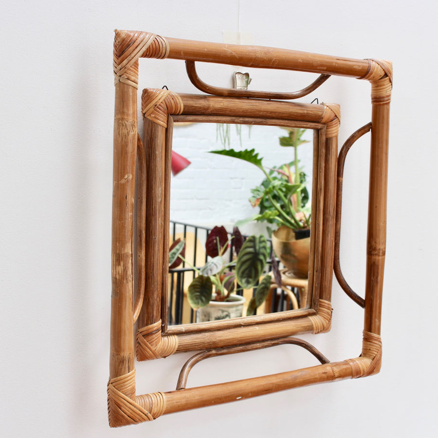 Mid-Century French Indochine-Style Bamboo and Rattan Wall Mirror (circa 1960s)