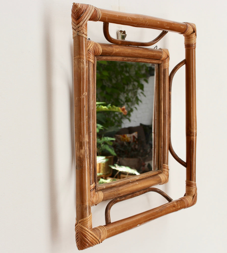 Mid-Century French Indochine-Style Bamboo and Rattan Wall Mirror (circa 1960s)