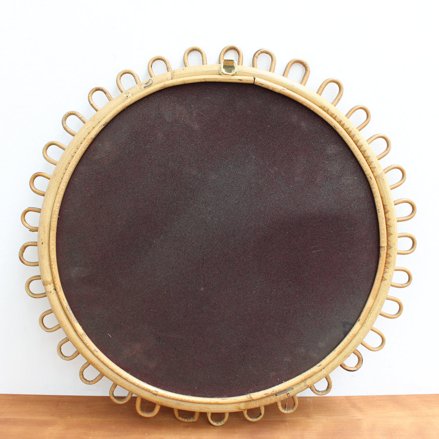 Mid-Century Italian Round Rattan Mirror (circa 1960s)