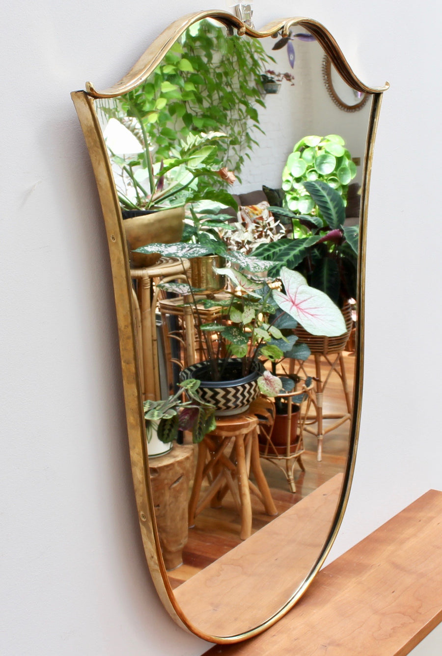 Mid-Century Italian Tulip-Shaped Wall Mirror with Brass Frame (circa 1950s)