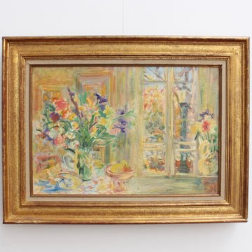 'Still Life with Bouquet and French Door', French School (circa 1970s)