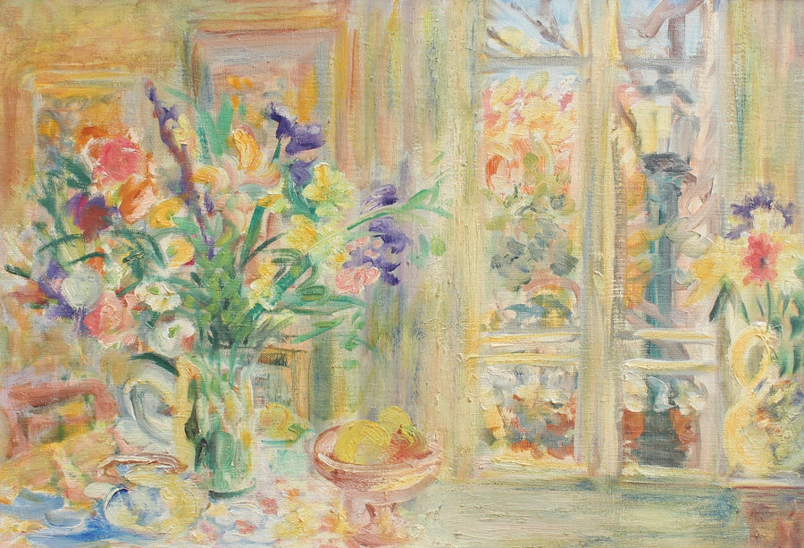 'Still Life with Bouquet and French Door', French School (circa 1970s)