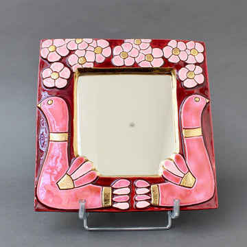 Mid-Century Ceramic Wall Mirror with Flower Motif and Stylised Birds by Mithé Espelt (circa 1960s)