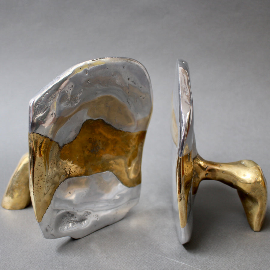 Pair of Brass and Aluminium Brutalist Style Bookends by David Marshall (circa 1980s)