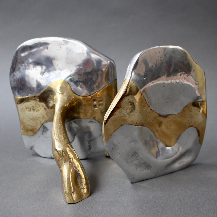 Pair of Brass and Aluminium Brutalist Style Bookends by David Marshall (circa 1980s)
