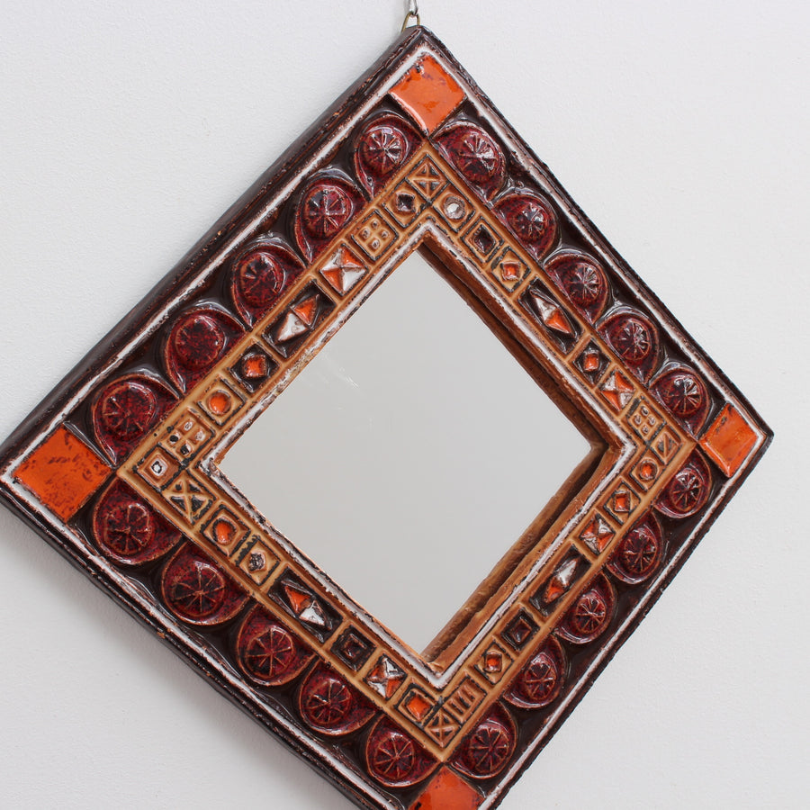 Mid-Century French Ceramic Decorative Mirror (Circa 1960s - 1970s)
