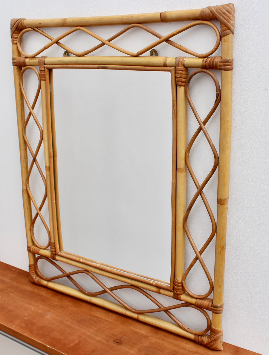 Rectangular French Rattan Wall Mirror (circa 1960s)