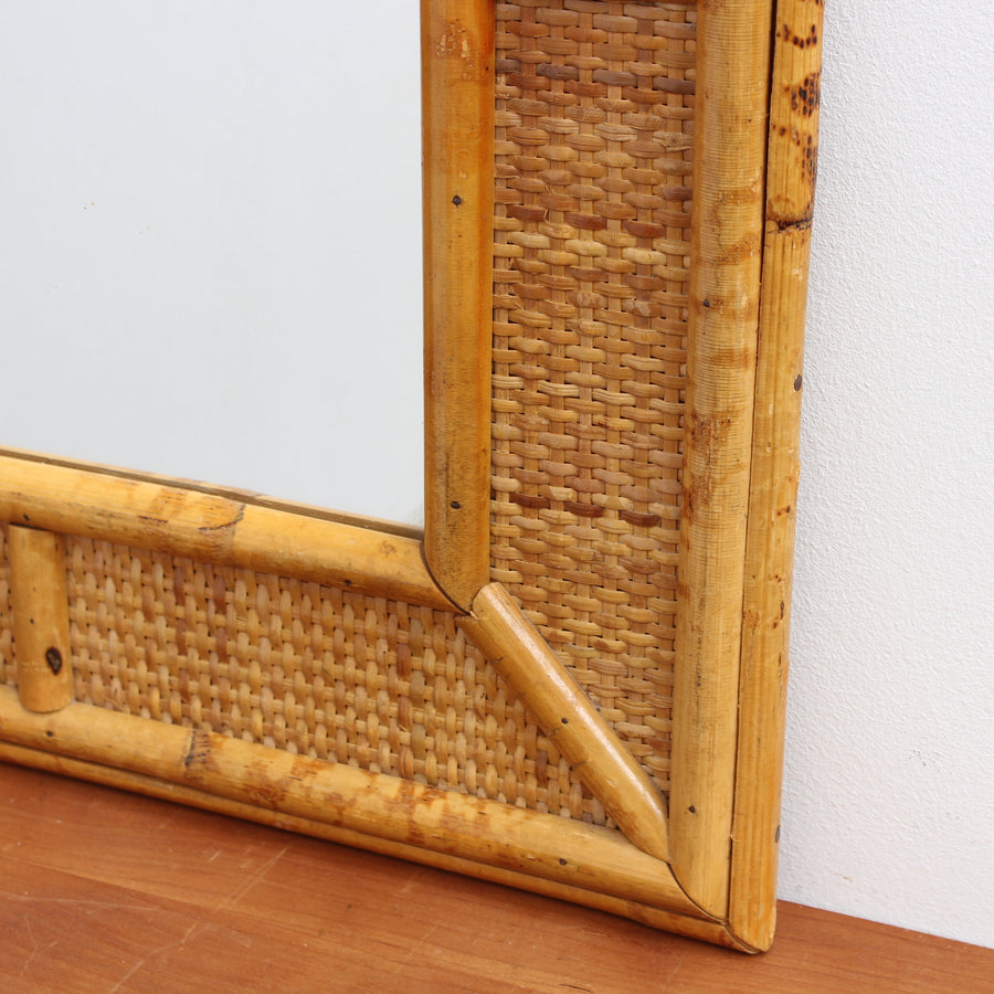 Mid-Century French Wicker and Rattan Wall Mirror (circa 1960s)