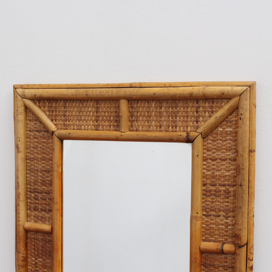 Mid-Century French Wicker and Rattan Wall Mirror (circa 1960s)