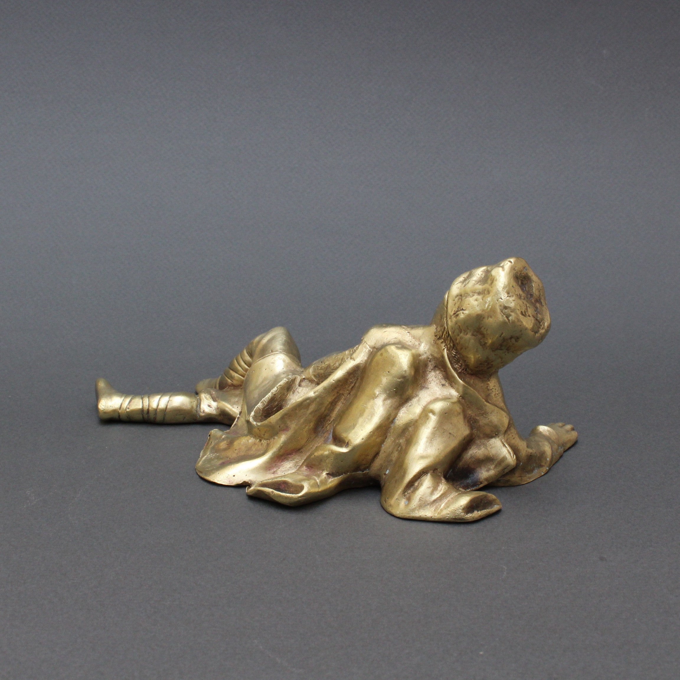 Italian Vintage Brass Desk Paperweight of Reclining Boy Soldier