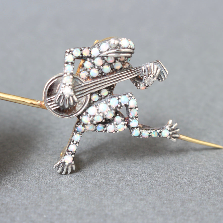 Antique Opal and Diamond Frog Brooch by M. Beal Goldsmiths Sheffield, England (19th C)