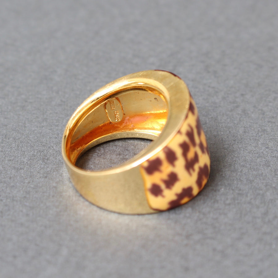 Mid-Century 21 Ct Gold Enamelled Leopard Print Ring
