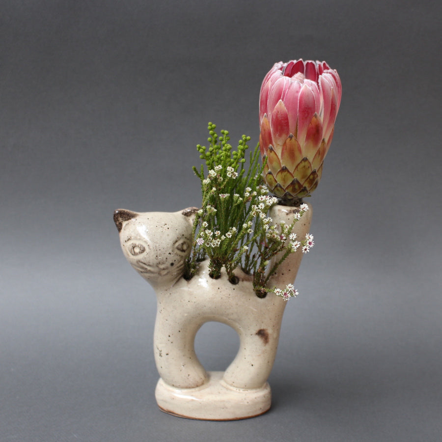 Stylised Ceramic Cat Vase by Les Grottes Dieulefit (circa 1960s)