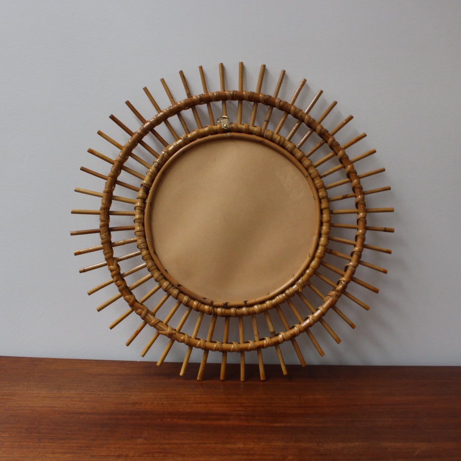 Mid-Century French Rattan Sun Mirror (c. 1960s)